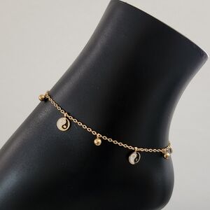 Gold Plated Yin Yang Charm Adjustable Anklet Bracelet